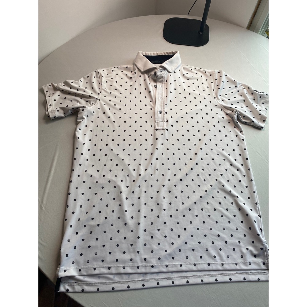 Greyson Clothiers Mens Skull Print Golf Polo Shirt White Black Size M